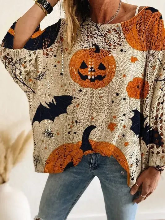 Oversized Pumpkin Knit Pullover